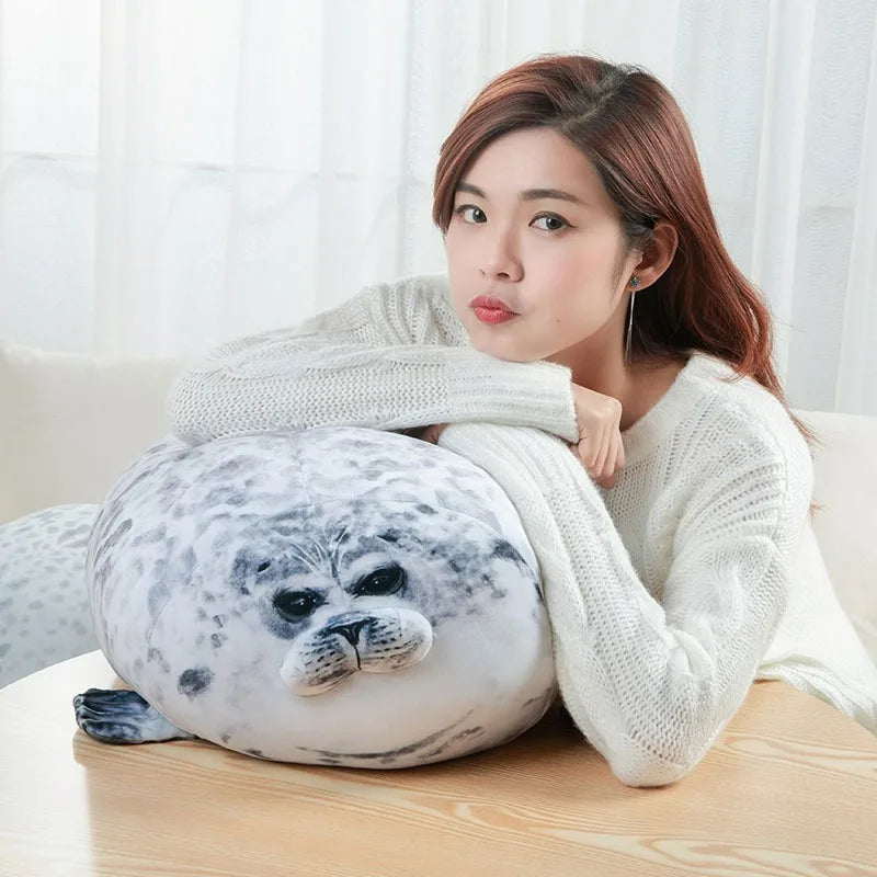 Chubby Angry Blob Seal Pillow – 3D Plush Sea Lion Toy & Cozy Gift for Kids and Girls