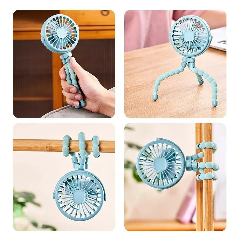 Octopus Mini Fan - USB Rechargeable, Portable & Multi-Functional for Baby Strollers & Students